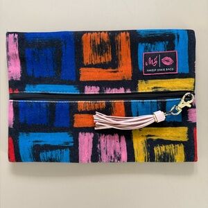 Makeup Junkie, multicolor, vibrant, abstract, make up bag, leather tassel pull